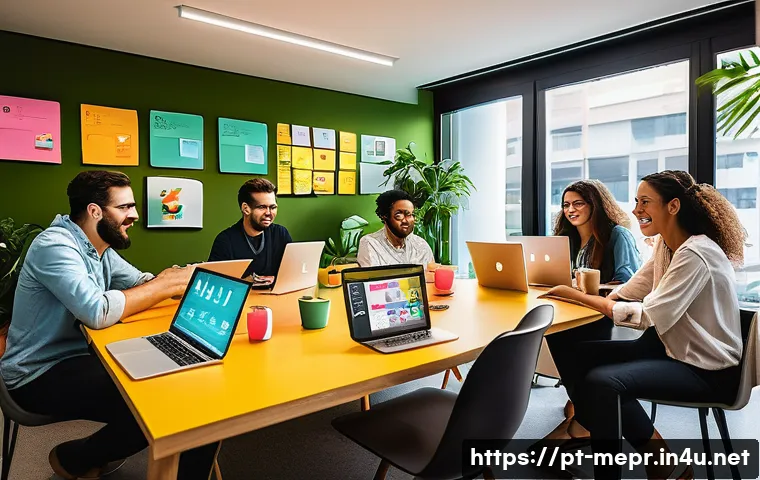 디지털 PR 사례 - A vibrant, modern office scene in São Paulo, Brazil, showing a diverse group of young professionals ...