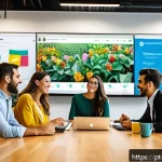 Home 22 온라인 커뮤니티와 PR - A vibrant digital marketing team collaborating in a modern Brazilian office space, featuring diverse...