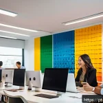 Home 21 네트워크 이론과 PR - A vibrant digital marketing office scene set in São Paulo, Brazil, featuring diverse professionals c...