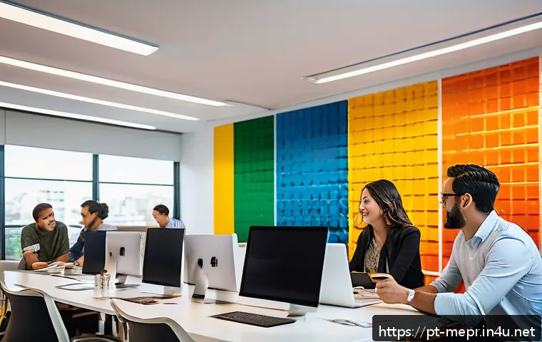 네트워크 이론과 PR - A vibrant digital marketing office scene set in São Paulo, Brazil, featuring diverse professionals c...